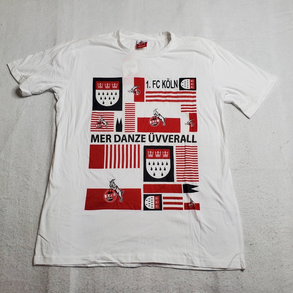 1. FC Koln Mens T-Shirt White Europarling Soccer Graphic Size XL